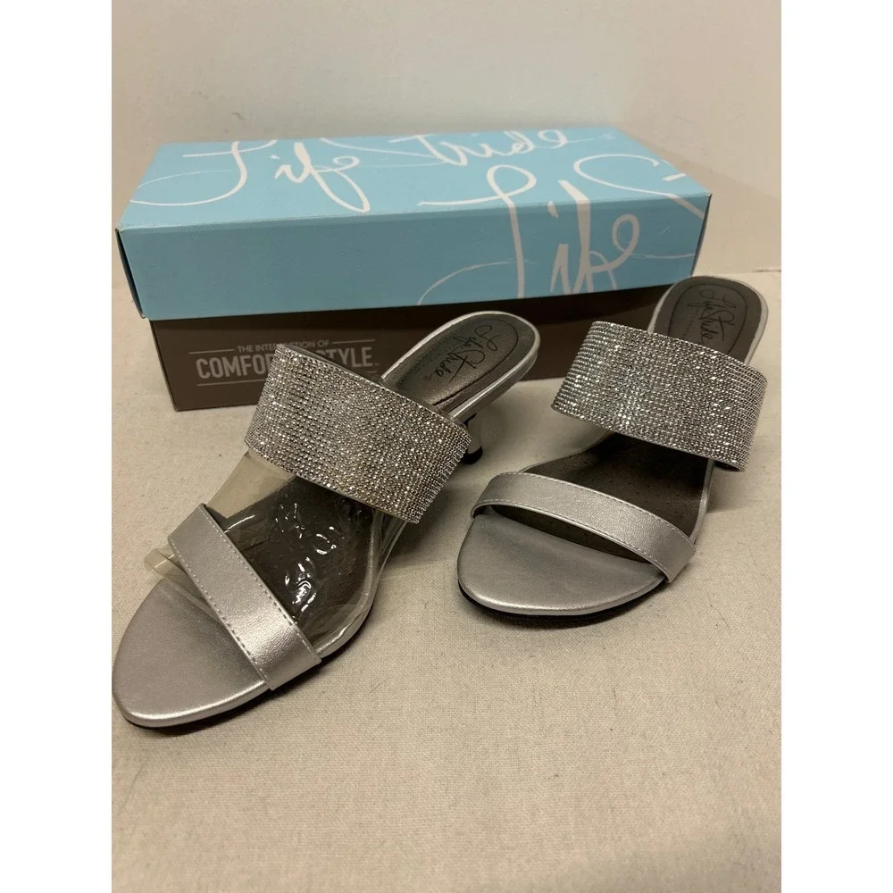 Life Stride Flashy Silver Vinci Womens Heels Sandals 7.5M Rhinestone Embellished - Picture 2 of 7